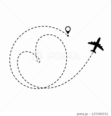 Concept sex travel. Airplane route plane line path with heart. Aircraft tracking, love travel. Vector illustration. 125580352