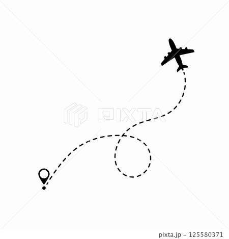 Travel concept. Dotted path airplane. Aircraft tracking. Airplane route plane path. Vector illustration on a isolated white background. 125580371