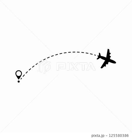 Travel concept. Dotted path airplane. Aircraft tracking. Airplane route plane path. Vector illustration on a isolated white background. Travel concept. Dotted path airplane. Aircraft tracking. Airplane route plane path. Vector illustration on a isolated white background. 125580386