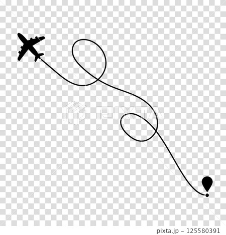 Airplane route plane path. Travel concept. Aircraft tracking. Vector illustration on a transparent background. Airplane route plane path. Travel concept. Aircraft tracking. Vector illustration on a transparent background. 125580391