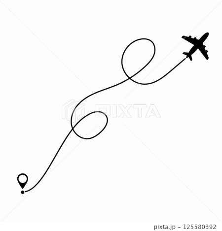 Airplane route plane path. Travel concept. Aircraft tracking. Vector illustration on a isolated white background. 125580392