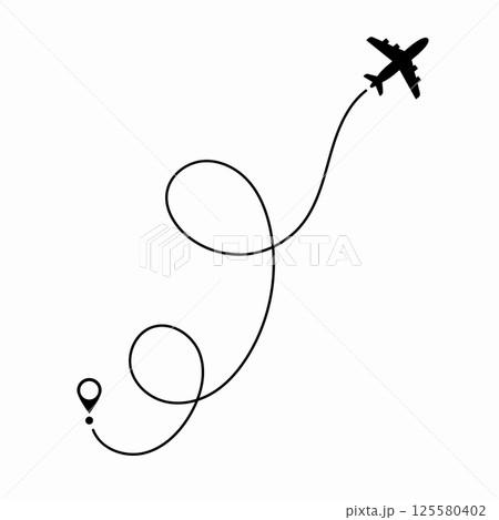 Airplane route plane path. Travel concept. Aircraft tracking. Vector illustration on a isolated white background. 125580402