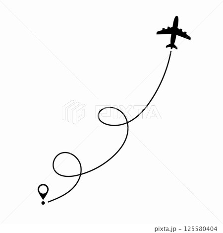 Airplane route plane path. Travel concept. Aircraft tracking. Vector illustration on a isolated white background. 125580404