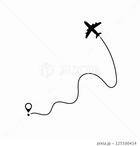 Airplane route plane path. Travel concept. Aircraft tracking. Vector illustration on a isolated white background. Airplane route plane path. Travel concept. Aircraft tracking. Vector illustration on a isolated white background. 125580414