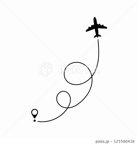 Airplane route plane path. Travel concept. Aircraft tracking. Vector illustration on a isolated white background. 125580416