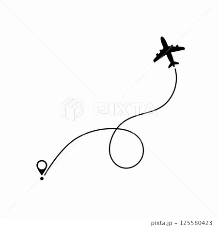 Airplane route plane path. Travel concept. Aircraft tracking. Vector illustration on a isolated white background. 125580423