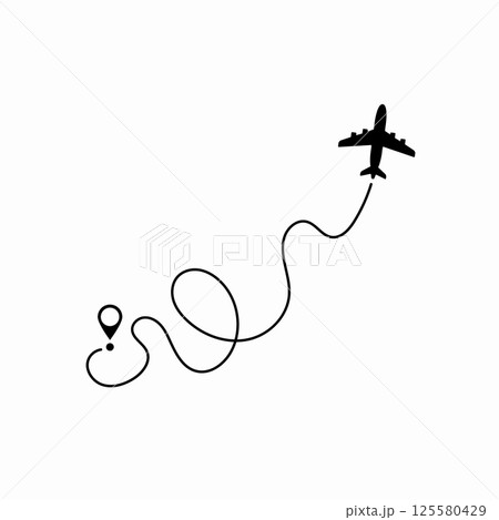 Airplane route plane path. Travel concept. Aircraft tracking. Vector illustration on a isolated white background. 125580429