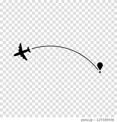 Airplane route plane path. Travel concept. Aircraft tracking. Vector illustration on a transparent background. 125580436