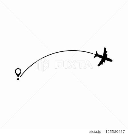 Airplane route plane path. Travel concept. Aircraft tracking. Vector illustration on a isolated white background. 125580437
