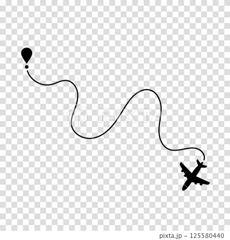 Airplane route plane path. Travel concept. Aircraft tracking. Vector illustration on a transparent background. 125580440