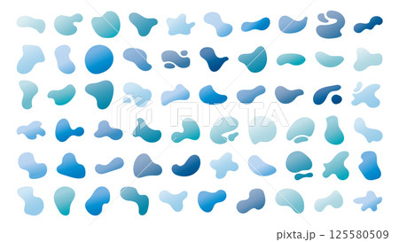 Set of gradient water blob shapes, round abstract elements. Simple water blotch shapes and form. Vector illustration. Big set shapes. 125580509