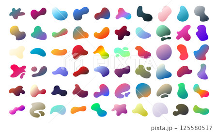 Set of gradient blob liquid elements. Fluid blob gradient elements. Liquid shapes, round abstract elements. Blotch shapes in neon colors. Simple water forms. Vector illustration 125580517