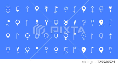 Set white location pin icon. Map pin place marker. Destination symbol, Location icon. Modern Map marker pointer logo icon set. GPS pin symbol collection. Flat style. Vector illustration. Set white location pin icon. Map pin place marker. Destination symbol, Location icon. Modern Map marker pointer logo icon set. GPS pin symbol collection. Flat style. Vector illustration. 125580524