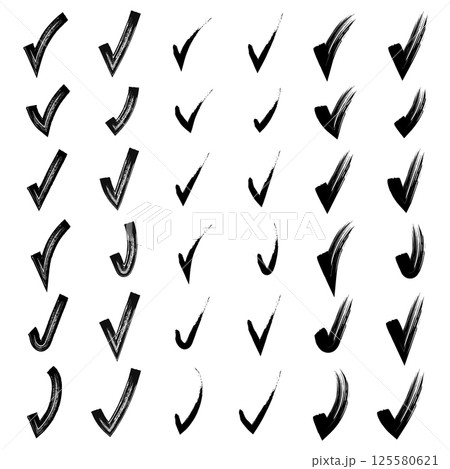 Brush hand drawn painted checkmarks set collection. Pencil black scribble sketches isolated on white background. Vector illustration. Collection of hand doodle check marks ticks. Brush hand drawn painted checkmarks set collection. Pencil black scribble sketches isolated on white background. Vector illustration. Collection of hand doodle check marks ticks. 125580621