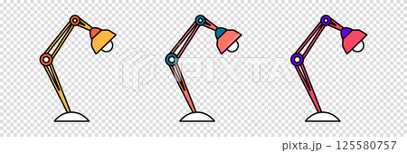 Set of table desk lamp in flat outline style. Reading light in cartoon style. Vector clipart icon on a transparent background. 125580757