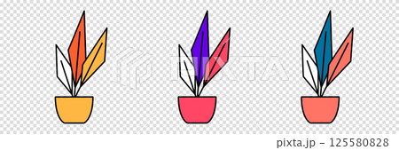 Set of flower in a pot in cartoon style. House plant in flat style. Vector outline icon plant on a transparent background. 125580828