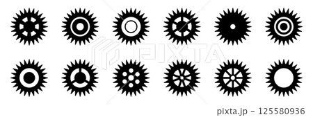 Gears icon set. Setting gears icon. Collection of mechanical cogwheels. Simple Gear wheel collection. Gear icons silhouette. Vector illustration with cogwheels sign set on white background. 125580936