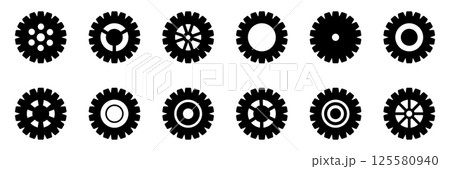 Gears icon set. Setting gears icon. Collection of mechanical outline cogwheels. Simple Gear wheel collection. Gear icons silhouette. Vector illustration with cogwheels sign set on white background. Gears icon set. Setting gears icon. Collection of mechanical outline cogwheels. Simple Gear wheel collection. Gear icons silhouette. Vector illustration with cogwheels sign set on white background. 125580940