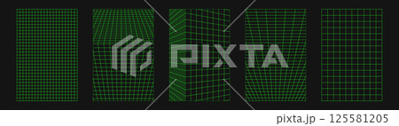 Abstract wireframes, cyberpunk elements and perspective green grids and spheres. Surreal geometric retro futuristic set. Psychedelic y2k shapes. Rave vector elements and signs in trendy psychedelic. Abstract wireframes, cyberpunk elements and perspective green grids and spheres. Surreal geometric retro futuristic set. Psychedelic y2k shapes. Rave vector elements and signs in trendy psychedelic. 125581205