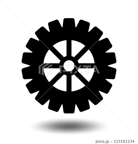Black gear icon. Machine sprocket gear icon. Flat design. Vector cogwheel sign symbol on a white background. 125581234