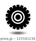 Black gear icon. Machine sprocket gear icon. Flat design. Vector cogwheel sign symbol on a white background. Black gear icon. Machine sprocket gear icon. Flat design. Vector cogwheel sign symbol on a white background. 125581236