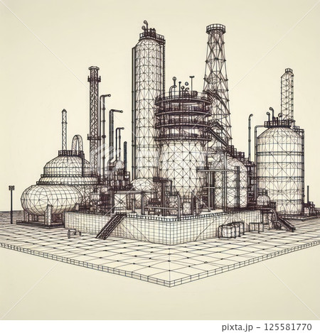 Schematic design of the plant with pipes and tanks. 125581770
