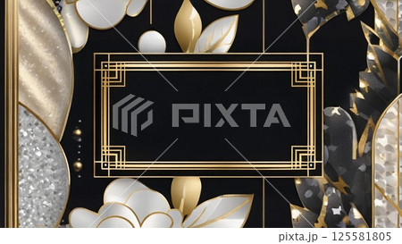 黒とオパール螺鈿カラーの抽象的アールデコデザインの背景フレーム 125581805