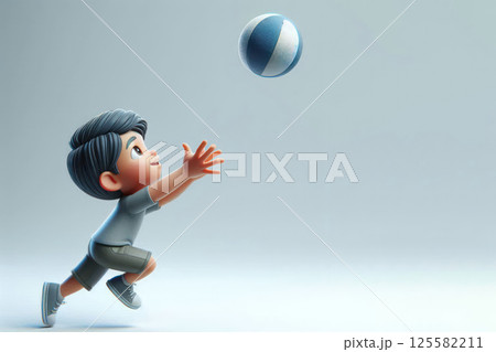 A little boy catching a ball. Space for text. 125582211