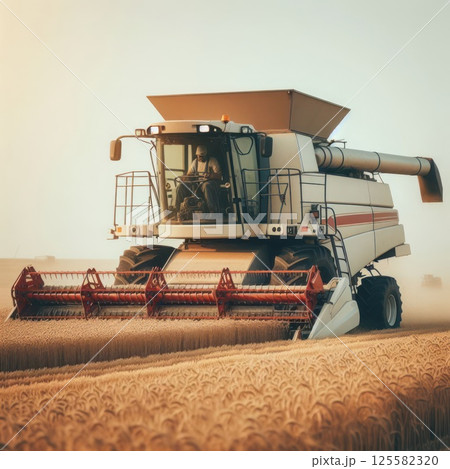 Combine harvester working in the field. Combine harvester working in the field. 125582320