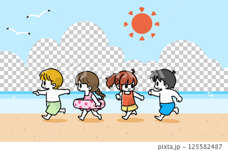 海で走り回りながら遊ぶ子供たち 125582487