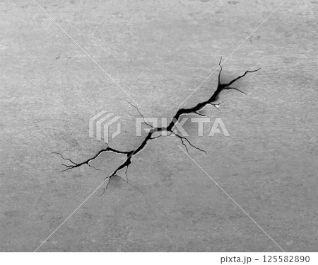 Realistic concrete wall crack, vector broken land or cracked ground texture background, cleft destruction cement floor 125582890