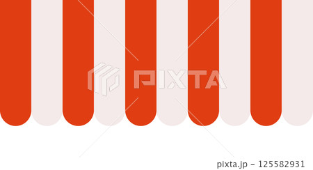 Red and white striped shop awning. Market canopy tent. Sun shade roof. Cafe awning. Shop striped canopy. Seamless pattern. Kiosk window border. Vector illustration isolated on white background 125582931