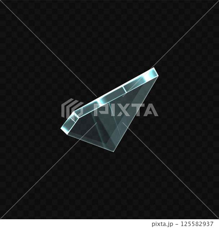 Broken glass piece, vector realistic explode mirror or window shard fragment, flying transparent crystal or ice debris 125582937