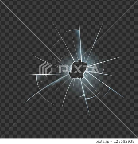 Broken glass shatter and hole, vector realistic screen cracked effect on transparent background, shattered window splits Broken glass shatter and hole, vector realistic screen cracked effect on transparent background, shattered window splits 125582939
