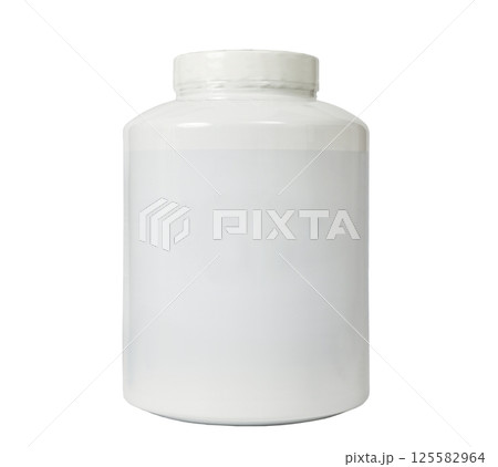Whey protein powder in large jar 125582964