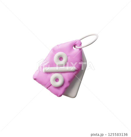 3D discount tag with percentage sign from white and pink inflated balloon, vector Black Friday sale special offer symbol 125583136
