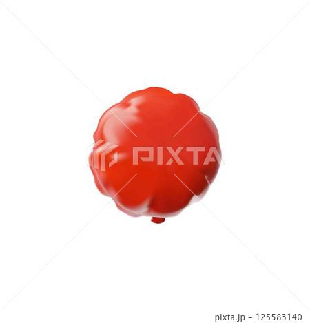 Red foiled inflated balloon, 3D vector holiday party birthday air realistic decoration, glossy festive helium balloon 125583140