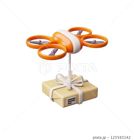Drone courier delivery service 3D vector illustration, realistic wireless quadcopter flying with parcel cardboard box Drone courier delivery service 3D vector illustration, realistic wireless quadcopter flying with parcel cardboard box 125583142