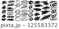 Collection of hand drawn doodles and squiggles for text highlighting sign. Set of design elements with texture of scribbles. Black line brush stroke. Simple cute vector swashes, strokes, note, diagram 125583372