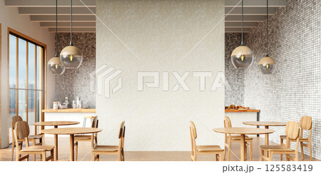 Cozy and Modern Coffee Shop Interior with Rustic Touch, 3D Render Illustration Cozy and Modern Coffee Shop Interior with Rustic Touch, 3D Render Illustration 125583419