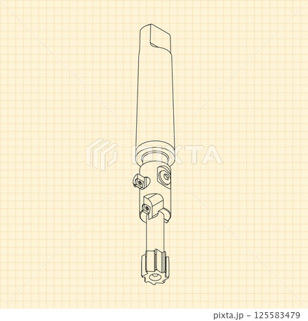 Mechanical engineering drawings. Tap tools, borer. Technical Design. Cover. Blueprint. Step Cutting Tool with Countersinking Function. Technical 3D Vector Illustration 125583479
