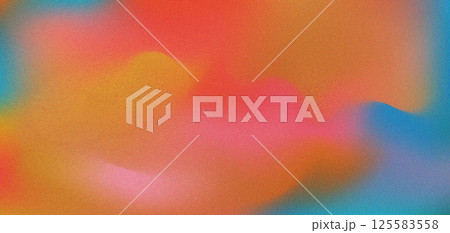 Abstract vibrant digital watercolor orange, red and aquamarine blue mesh gradient background with overlay grain noise texture. Colorful liquid grainy backdrop for ui design, banner, business poster 125583558