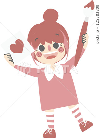 cute and lovely girl holding paintbrush drawing heart shape on paper, happy valentines day, birthday, love concept, flat png illustration cartoon character costume design cute and lovely girl holding paintbrush drawing heart shape on paper, happy valentines day, birthday, love concept, flat png illustration cartoon character costume design 125583809