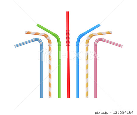 Cocktail straws. Cocktail straws of different colors and shapes in cartoon style. Colored cocktail straws. Vector illustration 125584164