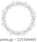 Linear Illustration Of Monochrome Round Wreath With Sweet Pea Flowers 125584465