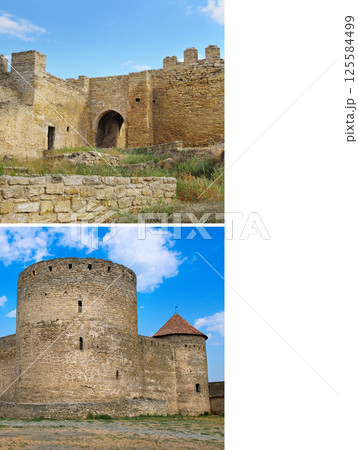 Bilhorod-Dnistrovskyi military fortress (Akkerman) is a historical and architectural castle monument of the Ottoman period. Collage. Free space for text. Bilhorod-Dnistrovskyi military fortress (Akkerman) is a historical and architectural castle monument of the Ottoman period. Collage. Free space for text. 125584499