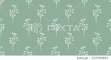 Green background with white silhouette of branches with berries 125584663