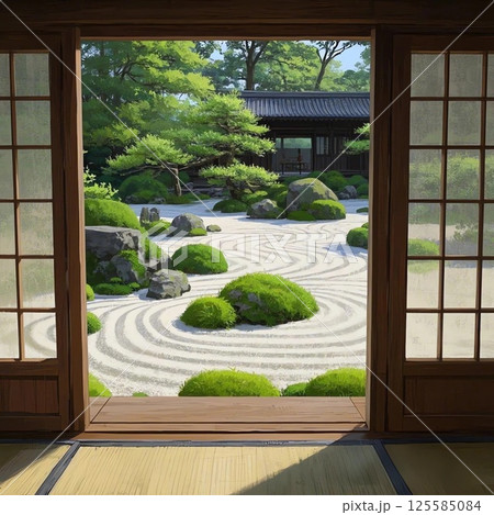 縁側から眺める禅の庭 125585084