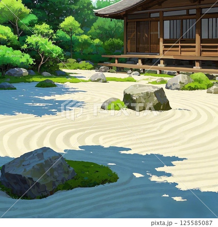 【夏・明るめ】日差しと禅の庭 125585087