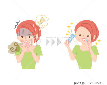 口臭の悩みビフォーアフターの女性 口臭の悩みビフォーアフターの女性 125585932